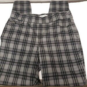 Nine West Black Plaid Heidi Pull On Skinny Pants womens size 8 Wide Waist Band